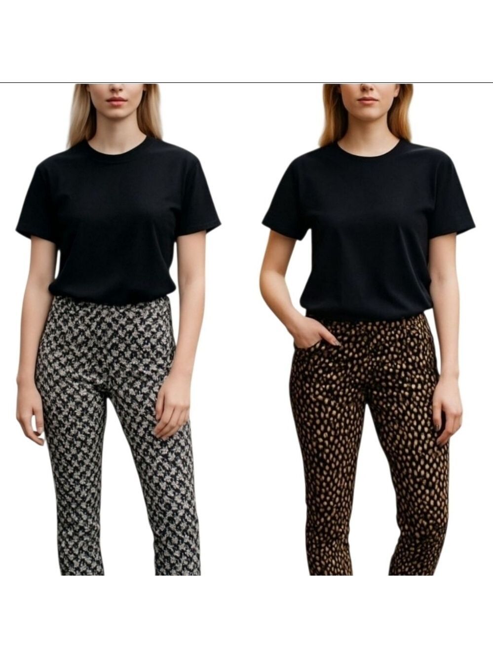 Lularoe Women's Black White Giraffe / Brown Tan Knit Leggings One Size Set of 2